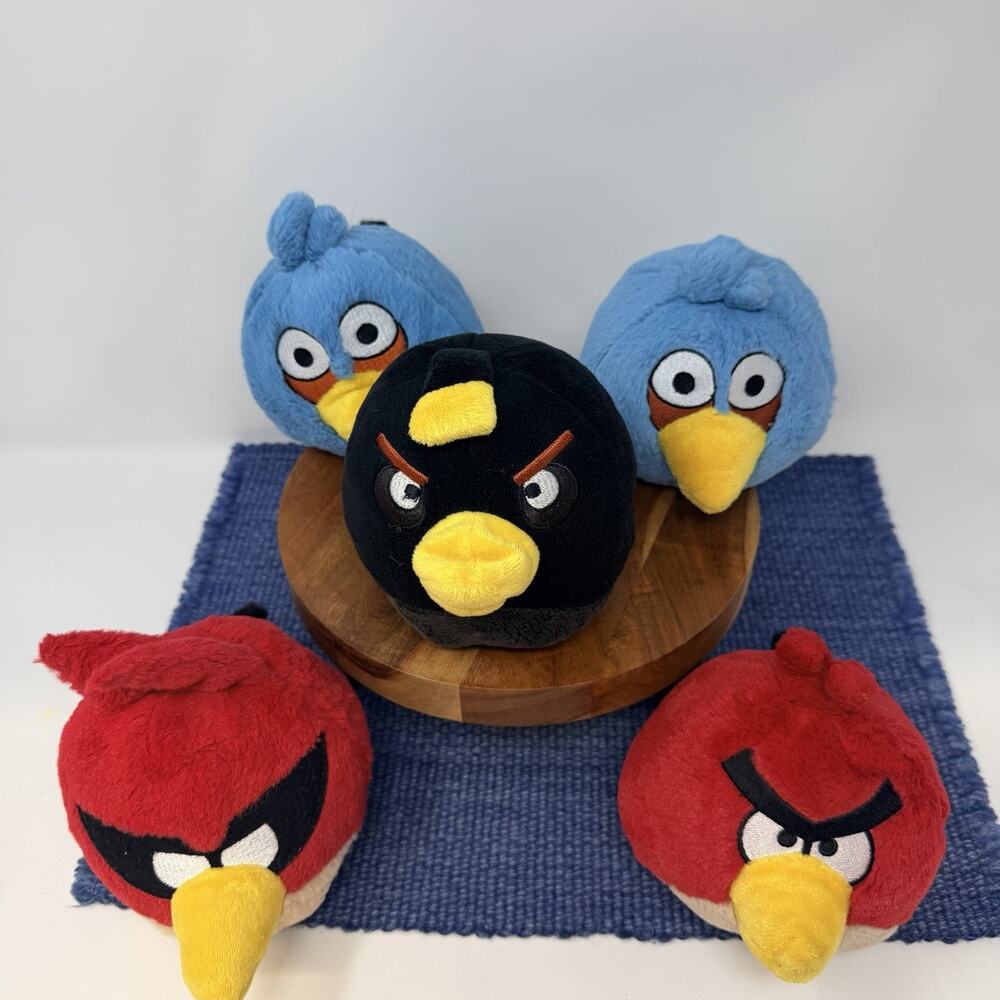 Lot Of 5 Angry Birds Commonwealth Plush Red Blue Black 2010s NO SOUND